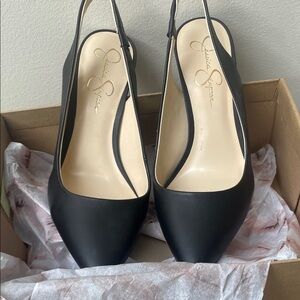 Jessica Simpson Black Pointed-Toe Slingback Pumps